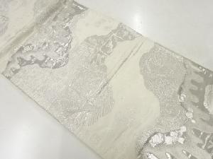 アンティーク　プラチナ箔花鳥模様織出し袋帯（材料）